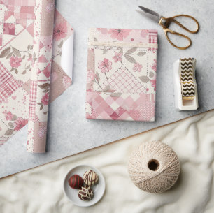 Papel De Regalo Colcha Rosa Gingham Cottagecore Floral