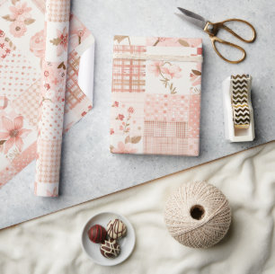 Papel De Regalo Colcha Rosa Gingham Cottagecore Floral