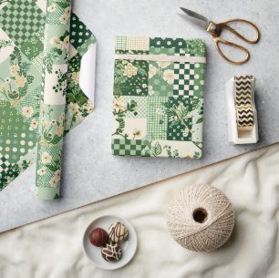 Papel De Regalo Colcha Verde Parche Mosaico Antiguo Cuadros Geomét