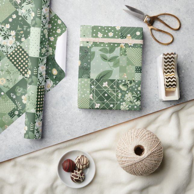 Papel De Regalo Colcha Verde Parche Mosaico Antiguo Geométrico (Artesanía)