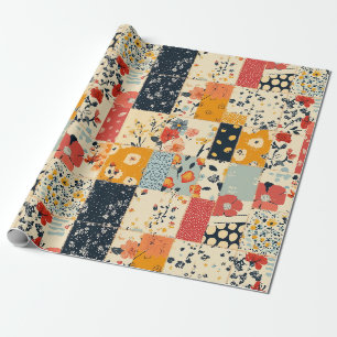 Papel De Regalo Colcha Vibrante de Parche Floral en Tonos Cálidos
