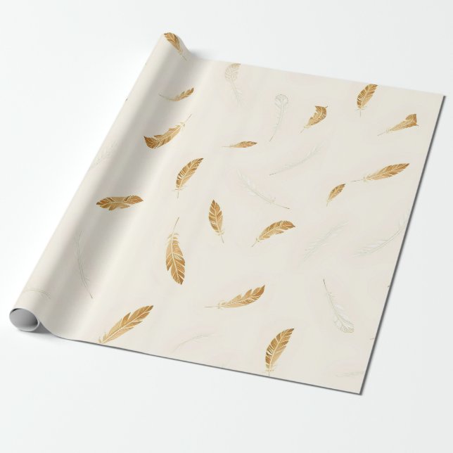 Papel De Regalo Colección Boho Moderna de Lujo Plumas (Desenrollado)