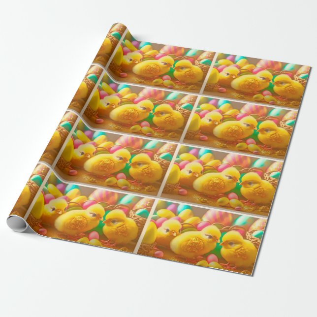 Papel De Regalo Colección de 3 chichas amarillas de Pascua (Desenrollado)