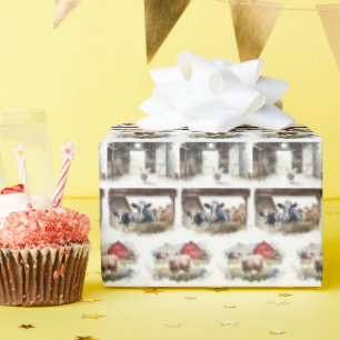 Papel De Regalo Colección de animales de la granja de acuarela