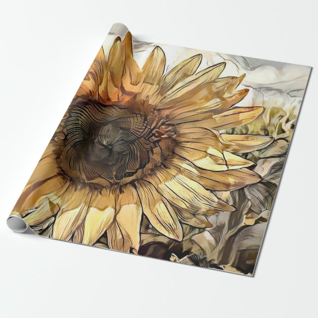 Papel De Regalo Colección de elegancia de girasol grande acuarela (Desenrollado)
