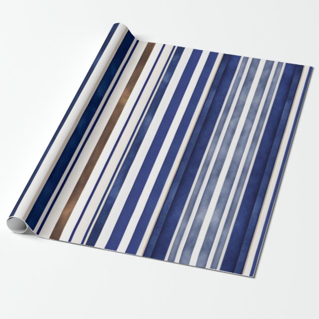 Papel De Regalo Colección de franjas de barco de moda azul de la m (Desenrollado)