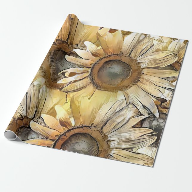 Papel De Regalo Colección de girasoles amarillos (Desenrollado)