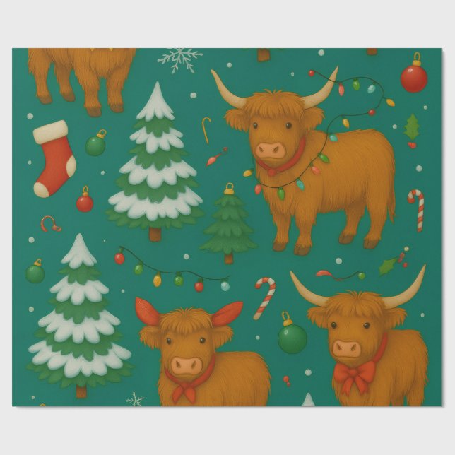 Papel De Regalo Colección de luces Highland YuleTide (Superficie plana)