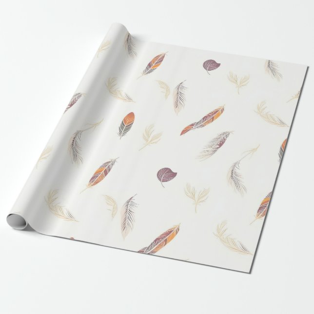 Papel De Regalo Colección de Lujo Boho Plumas de Moda (Desenrollado)