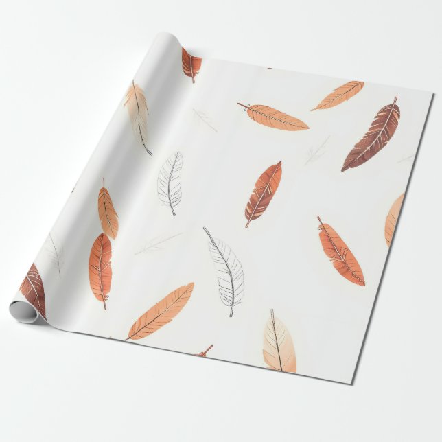 Papel De Regalo Colección de Lujo Plumas Boho Popular (Desenrollado)