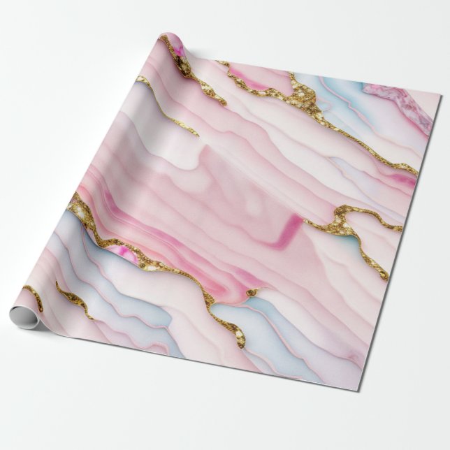 Papel De Regalo Colección de oro rosa azul de moda de mármol Agate (Desenrollado)