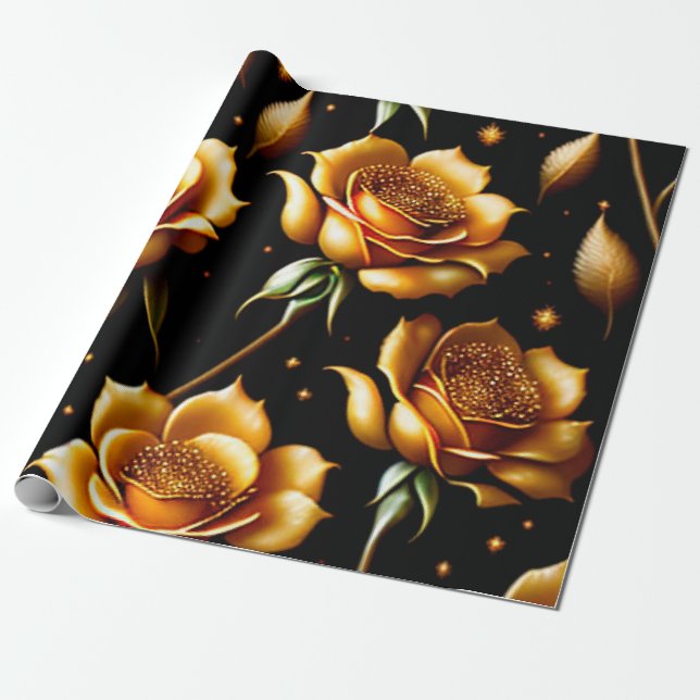 Papel De Regalo Colección de Rosas Boho Gold de lujo moderna (Desenrollado)