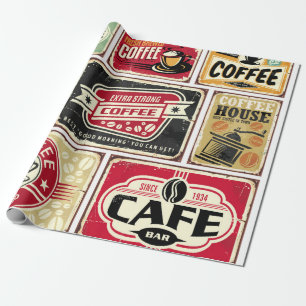 Papel De Regalo Colección de signos y etiquetas de café. Retro y v