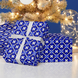 Papel De Regalo Colección de zafiro Invierno azul brillante y blan