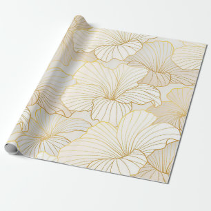 Papel De Regalo Colección elegante de línea floral blanca dorada
