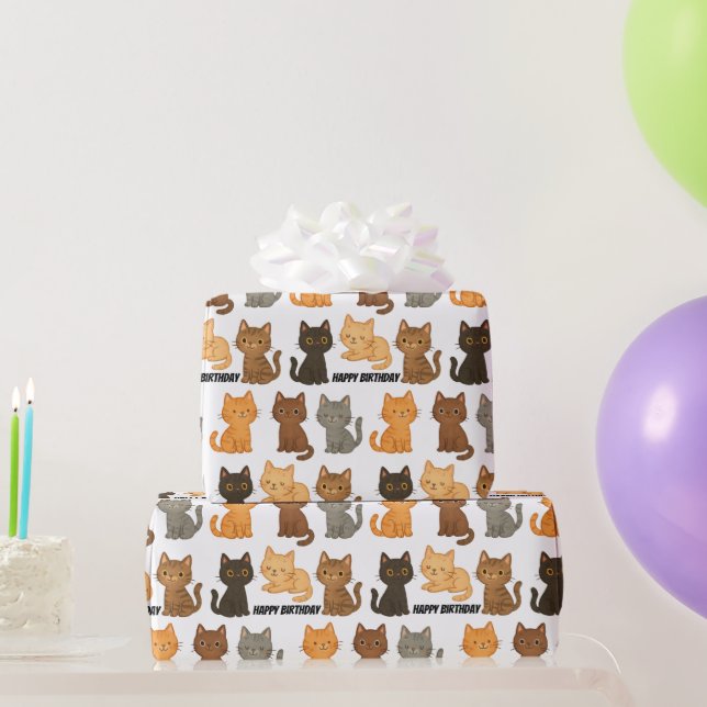 Papel De Regalo Colección Feliz Cumpleaños Gatito (Regalos de fiesta)