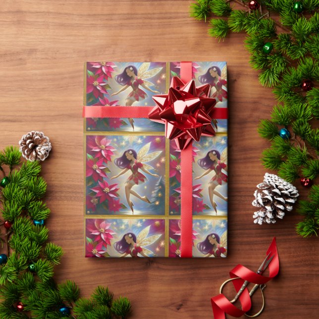 Papel De Regalo Colección Hada de Navidad - Cabello Ciruela Recto (Regalo de vacaciones)