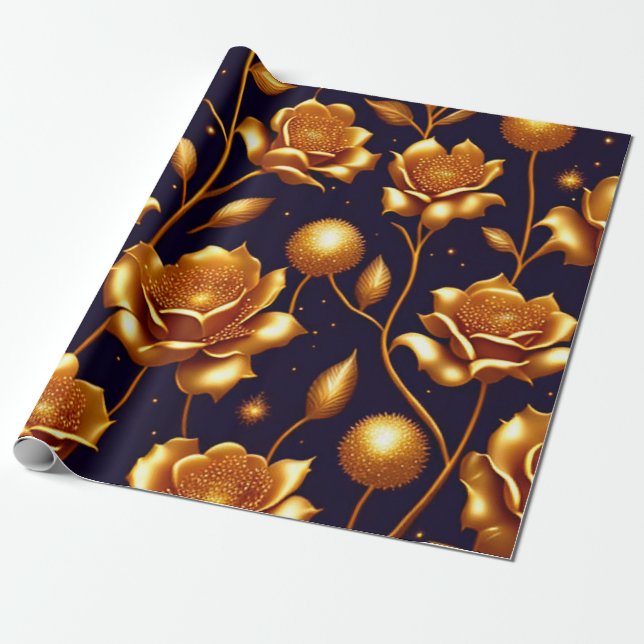 Papel De Regalo Colección moderna Rosa Boho Gold de lujo (Desenrollado)