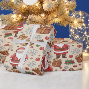 Papel De Regalo Colección Navideña de Papá Noel con Acuarela Victo