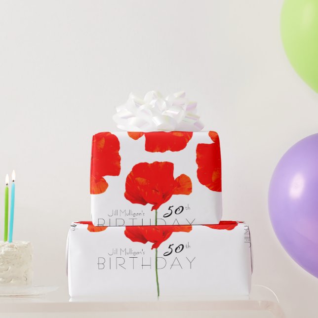 Papel De Regalo Colección POPPY 50º cumpleaños WP personalizado (Regalos de fiesta)