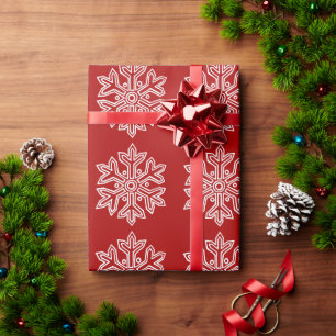 Papel De Regalo Colección Simply Christmas Rojo y Blanco Copo de N