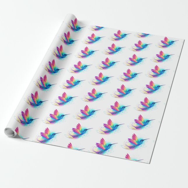 Papel De Regalo Colibrí Arcoíris Exótico (Desenrollado)