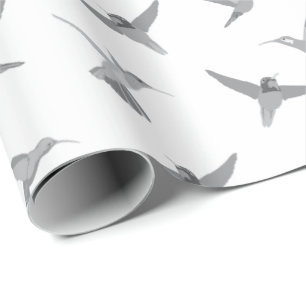 Papel De Regalo Colibrí blanco gris con estampado