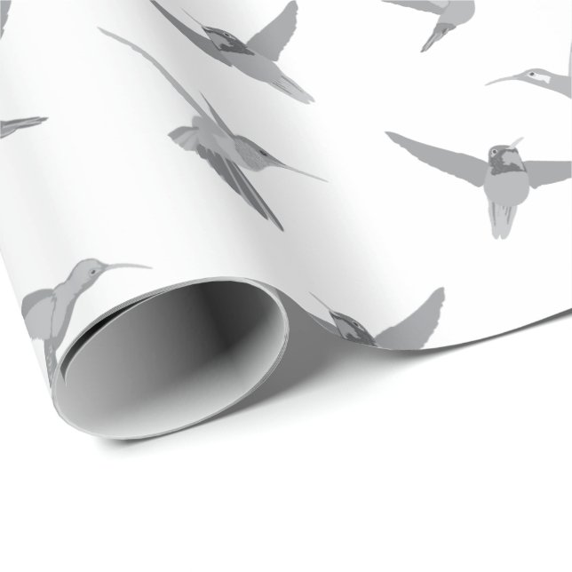 Papel De Regalo Colibrí blanco gris con estampado (Esquina del rollo)