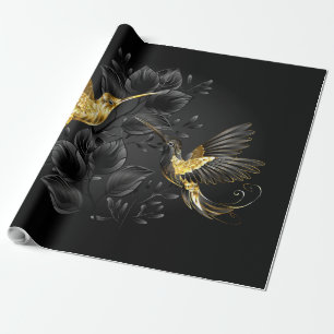 Papel De Regalo Colibrí negro y dorado