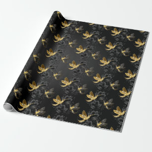 Papel De Regalo Colibrí negro y dorado