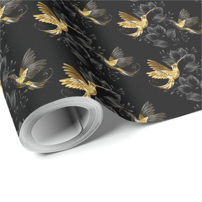 Papel De Regalo Colibrí negro y dorado (Esquina del rollo)