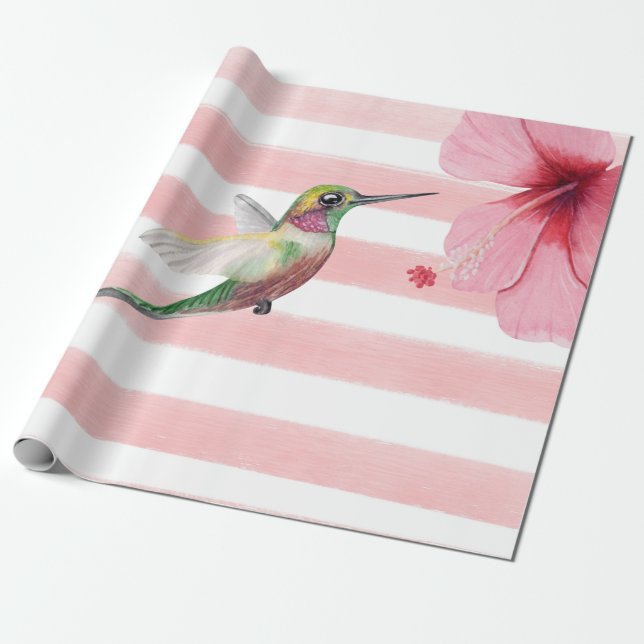 Papel De Regalo Colibrí. Rosa y Blanco. (Desenrollado)