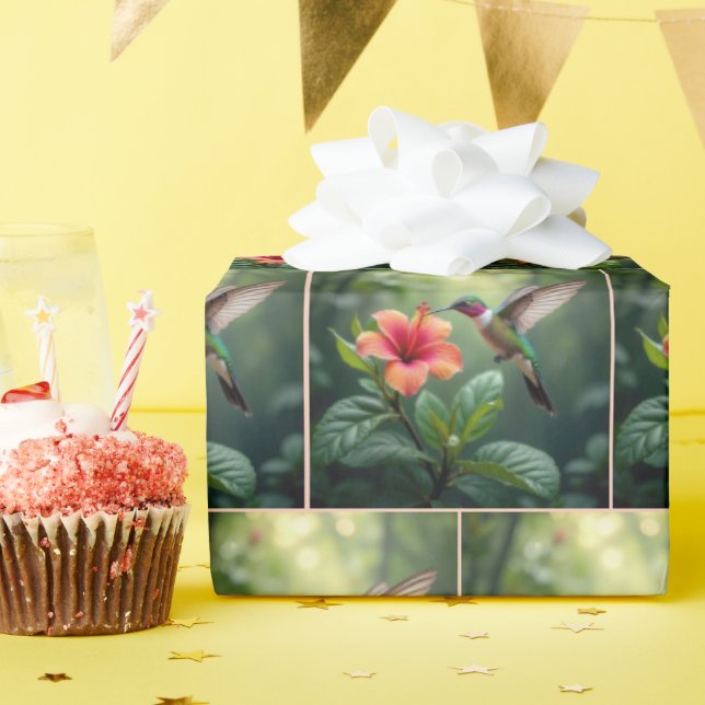 Papel De Regalo Colibrí sobrevolando un Hibiscus (Fiesta de cumpleaños )