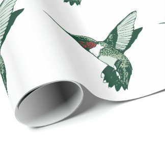 Papel De Regalo Colibrí verde, blanco, rojo del aleteo