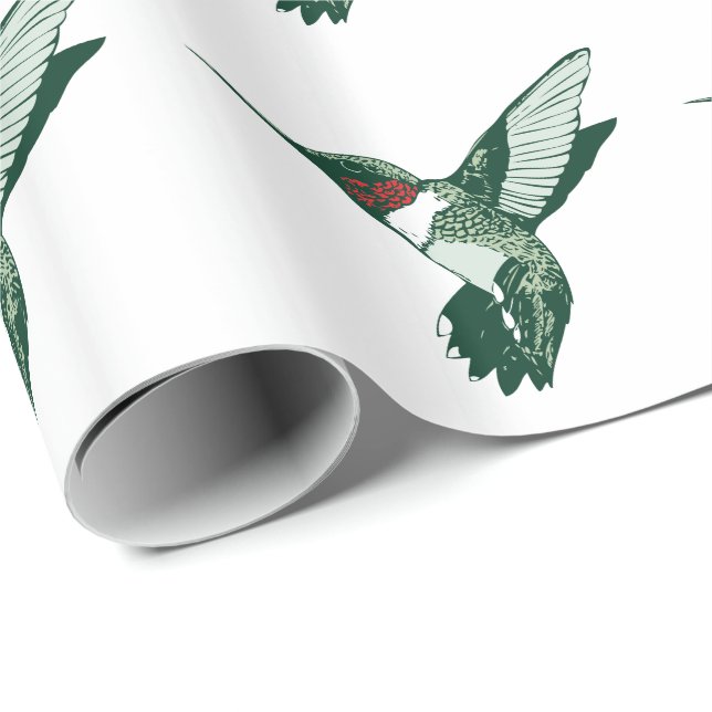 Papel De Regalo Colibrí verde, blanco, rojo del aleteo (Esquina del rollo)