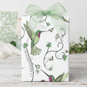 Papel De Regalo Colibrí Verde Trébol Comhghairdeas Irlandés