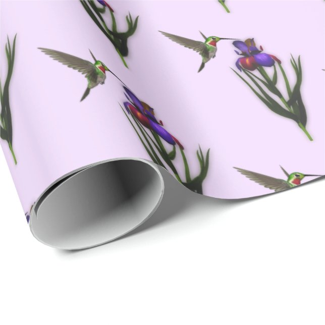 Papel De Regalo Colibrí Y Flor Iris    (Esquina del rollo)