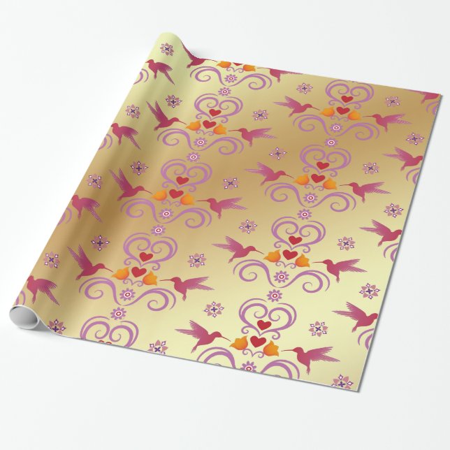 Papel De Regalo Colibri Y Flores (Desenrollado)