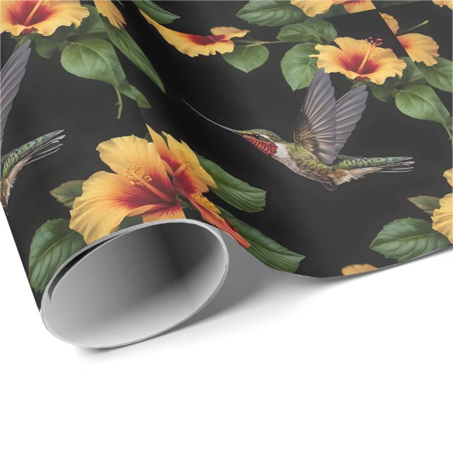 Papel De Regalo Colibrí Y Hibiscus Amarillo, (Esquina del rollo)