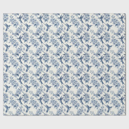 Papel De Regalo Colibrí y ramas azul Toile Chinoiserie