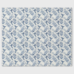 Papel De Regalo Colibrí y ramas azul Toile Chinoiserie