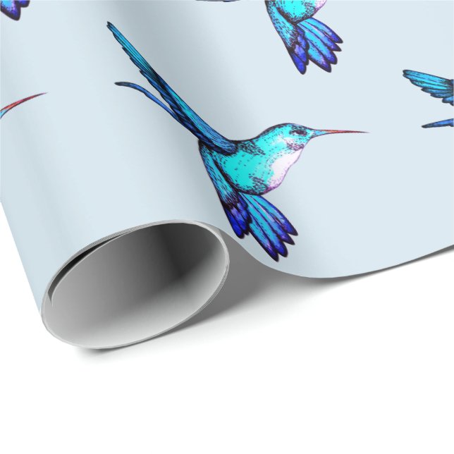 Papel De Regalo Colibríes azules caprichosos (Esquina del rollo)