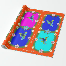 Papel De Regalo Colibríes coloridos. Naranja.