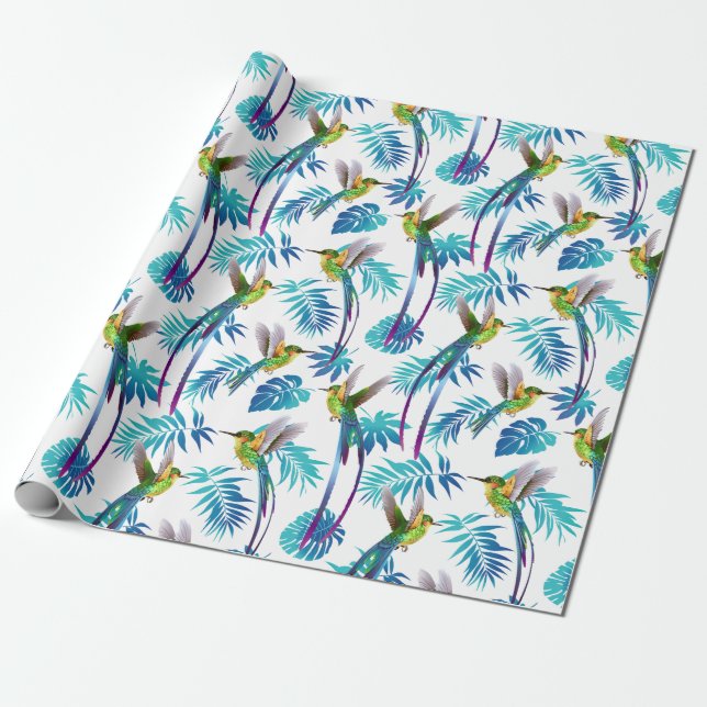 Papel De Regalo Colibríes de cola larga tropical (Desenrollado)