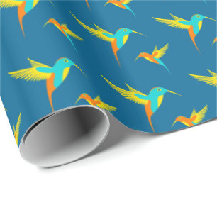 Papel De Regalo Colibríes exóticos azules