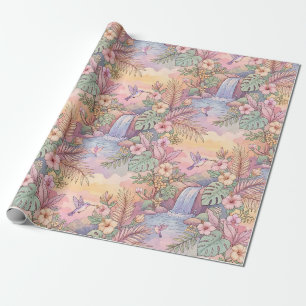 Papel De Regalo Colibríes Hibisco Cascada Alegre 