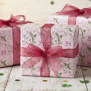 Papel De Regalo Colibríes verdes y rosas irlandeses para cumpleaño