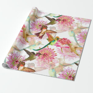 Papel De Regalo Colibríes y acuarela del Astrantia