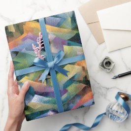 Papel De Regalo Colinas Cubistas Vibrantes | Arte de Facetas Geomé