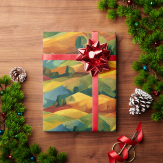 Papel De Regalo Colinas Cubistas Vibrantes | Tono Otoñal Pictórico